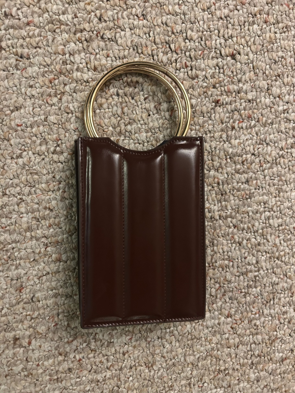 Brown Leather Top-Handle Women's Bag with Gold Rings